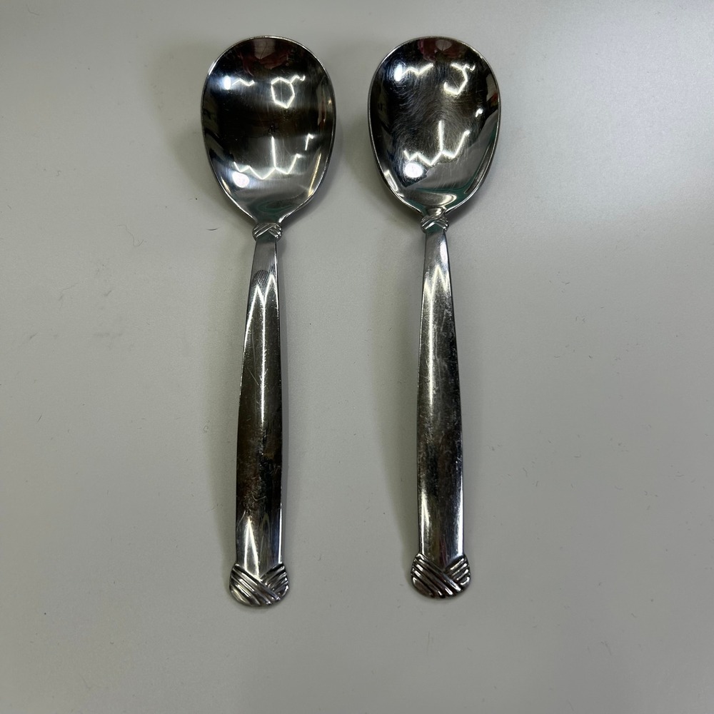 Oneida Rattan Sugar Spoons 6" Set of 2 Stainless Steel Flatware Silverware